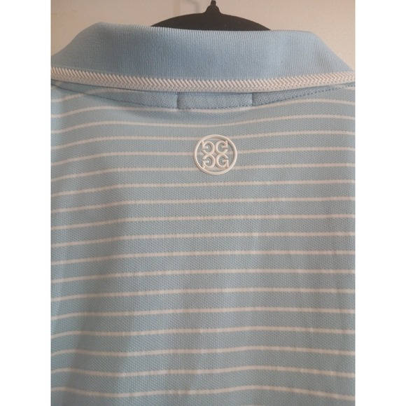 G/FORE Feeder Stripe Tech Pique Modern Spread Collar Polo Shirt Sz L Sky Blue - Picture 5 of 6